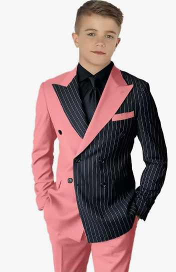 Striped Block Boy Suits Double Breasted Jacket Casual Kids Tuxedo Blazer Pant - Picture 32 of 40