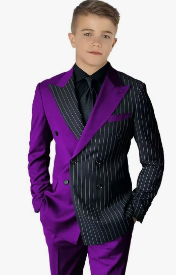 Striped Block Boy Suits Double Breasted Jacket Casual Kids Tuxedo Blazer Pant - Picture 33 of 40