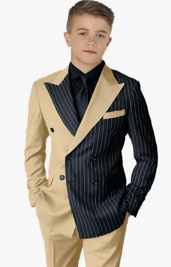 Striped Block Boy Suits Double Breasted Jacket Casual Kids Tuxedo Blazer Pant - Picture 39 of 40