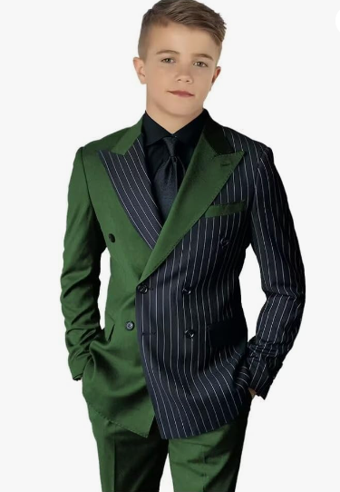Striped Block Boy Suits Double Breasted Jacket Casual Kids Tuxedo Blazer Pant - Picture 27 of 40