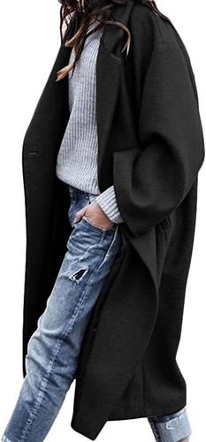 Lässiger langer einfarbiger warmer Wollmantel einreihiger Windbreaker für Damen - Bild 13 von 17