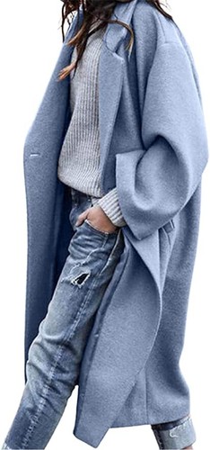 Lässiger langer einfarbiger warmer Wollmantel einreihiger Windbreaker für Damen - Bild 14 von 17
