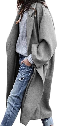 Lässiger langer einfarbiger warmer Wollmantel einreihiger Windbreaker für Damen - Bild 15 von 17