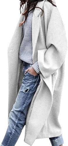 Lässiger langer einfarbiger warmer Wollmantel einreihiger Windbreaker für Damen - Bild 17 von 17