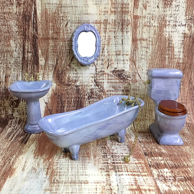 Juego de baño de cerámica con muebles en miniatura para casa de muñecas escala 1/12 inodoro - Imagen 5 de 6
