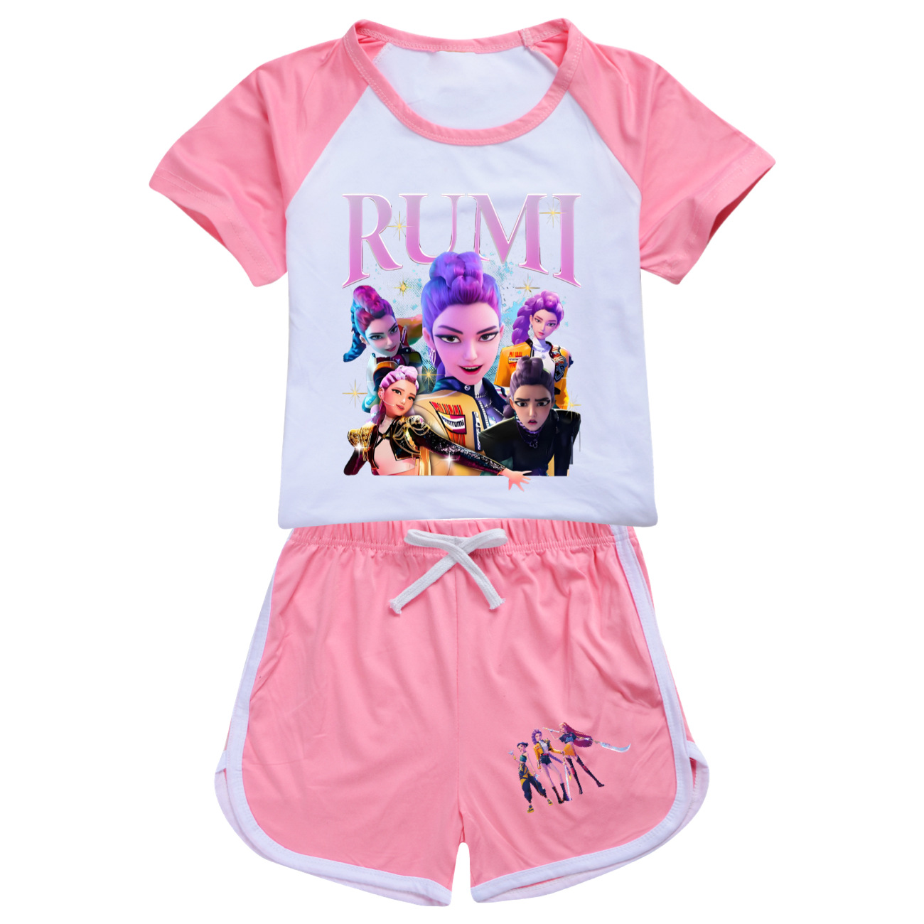 Kids Girls KPop Demon Hunters Tracksuit Cosplay Costume Crop Top Tee+Shorts - Picture 3 of 11