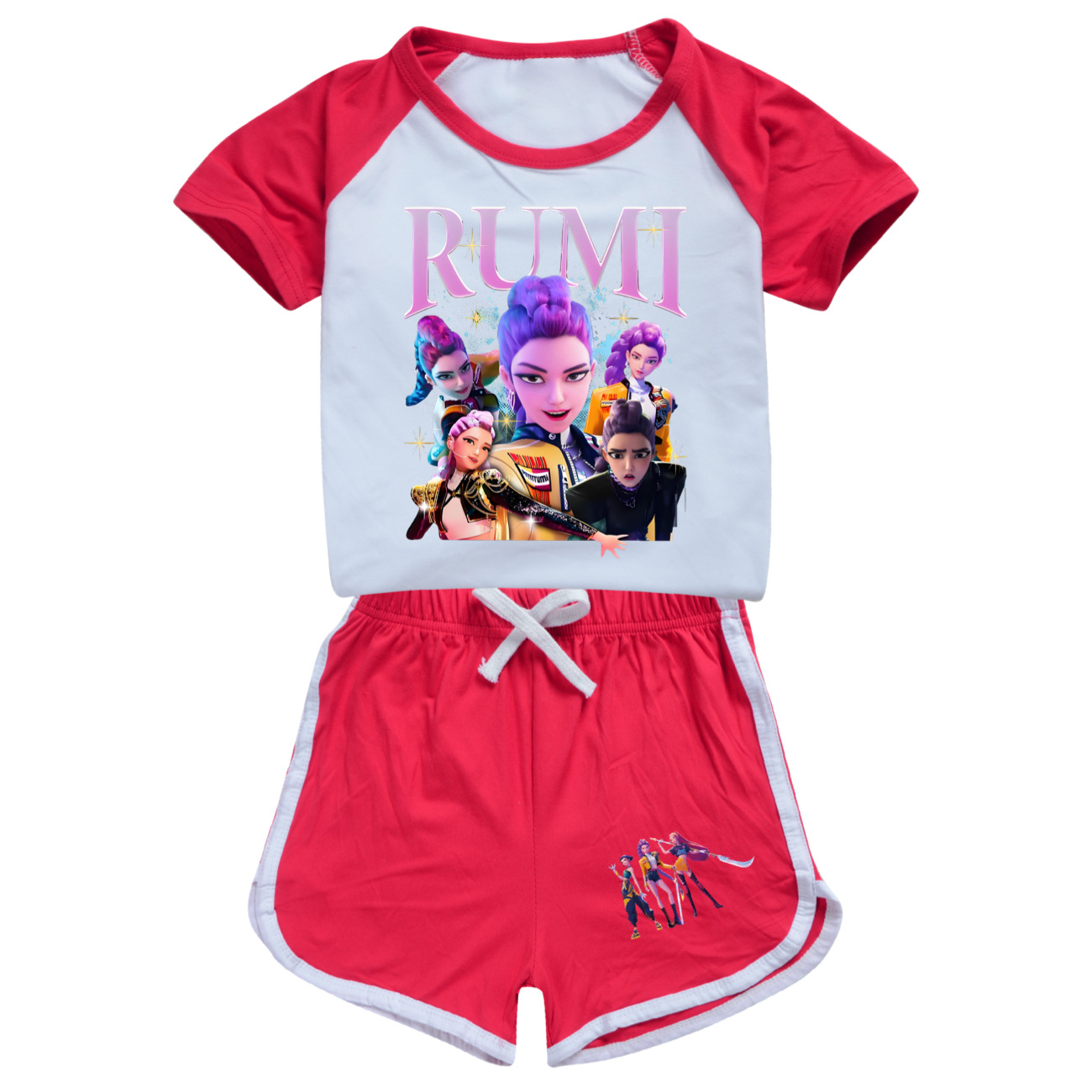 Kids Girls KPop Demon Hunters Tracksuit Cosplay Costume Crop Top Tee+Shorts - Picture 5 of 11