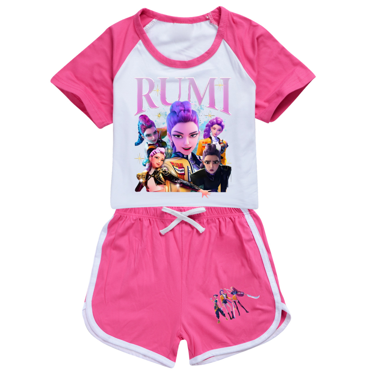 Kids Girls KPop Demon Hunters Tracksuit Cosplay Costume Crop Top Tee+Shorts - Picture 6 of 11