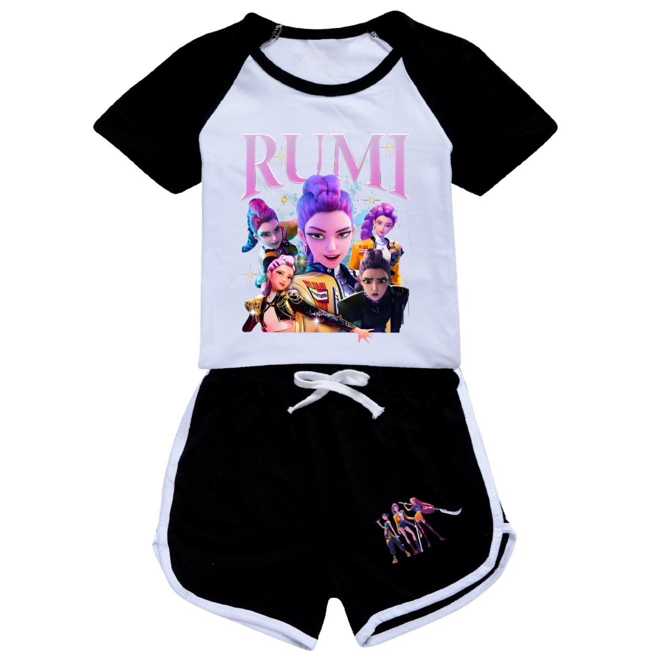 Kids Girls KPop Demon Hunters Tracksuit Cosplay Costume Crop Top Tee+Shorts - Picture 7 of 11