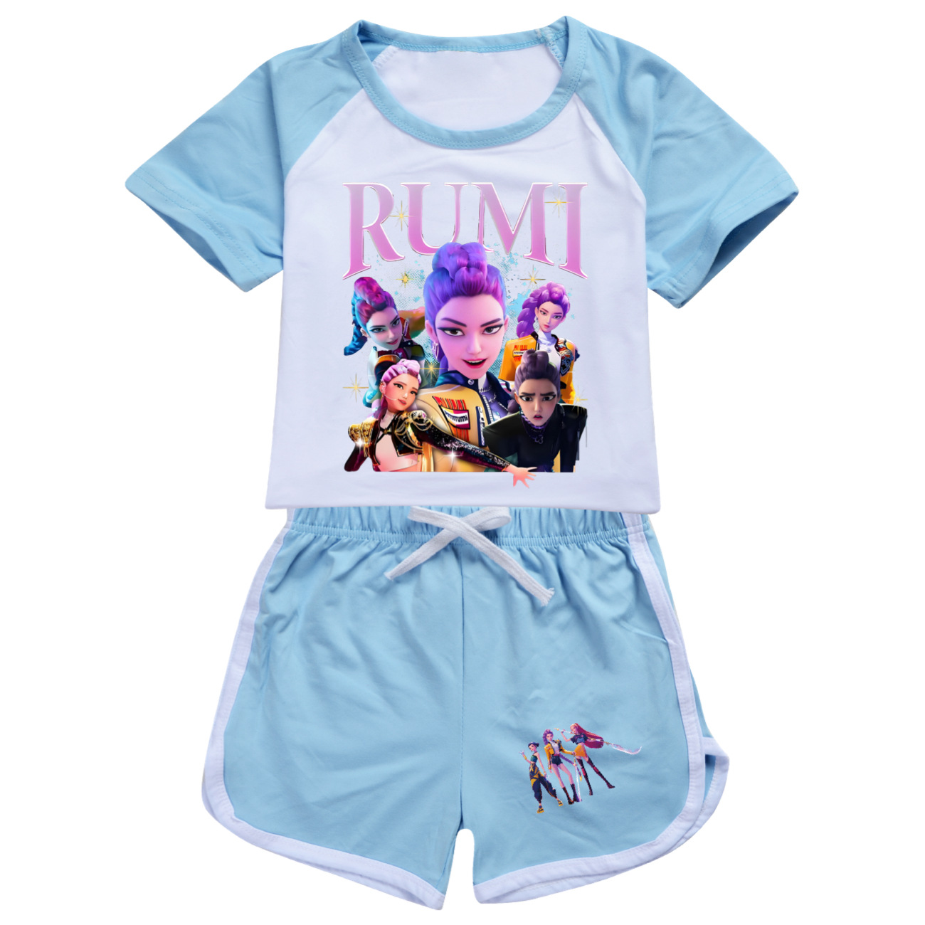 Kids Girls KPop Demon Hunters Tracksuit Cosplay Costume Crop Top Tee+Shorts - Picture 9 of 11