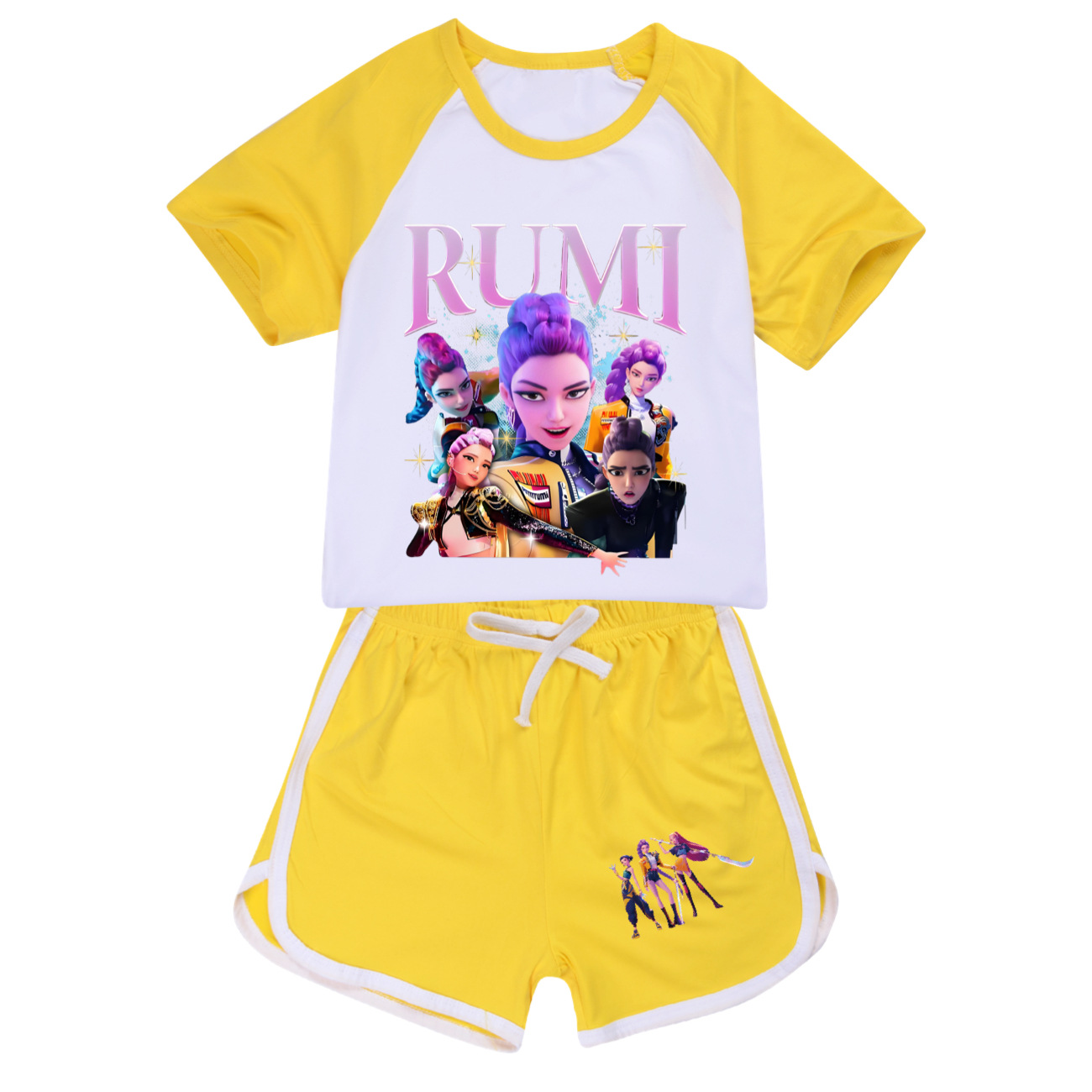 Kids Girls KPop Demon Hunters Tracksuit Cosplay Costume Crop Top Tee+Shorts - Picture 10 of 11