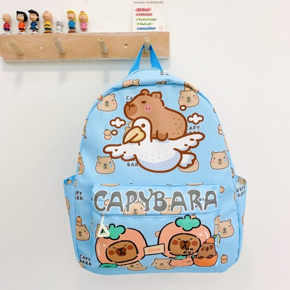 Large Capacity Capybara Backpack Nylon Book Bags Cartoon Students Schoolbag - Picture 17 of 21