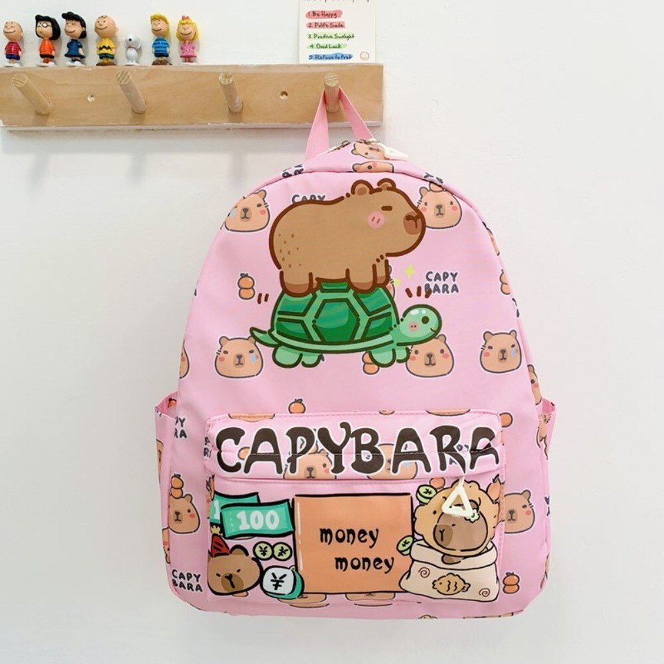 Large Capacity Capybara Backpack Nylon Book Bags Cartoon Students Schoolbag - Picture 18 of 21