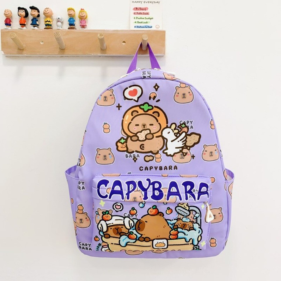 Large Capacity Capybara Backpack Nylon Book Bags Cartoon Students Schoolbag - Picture 19 of 21