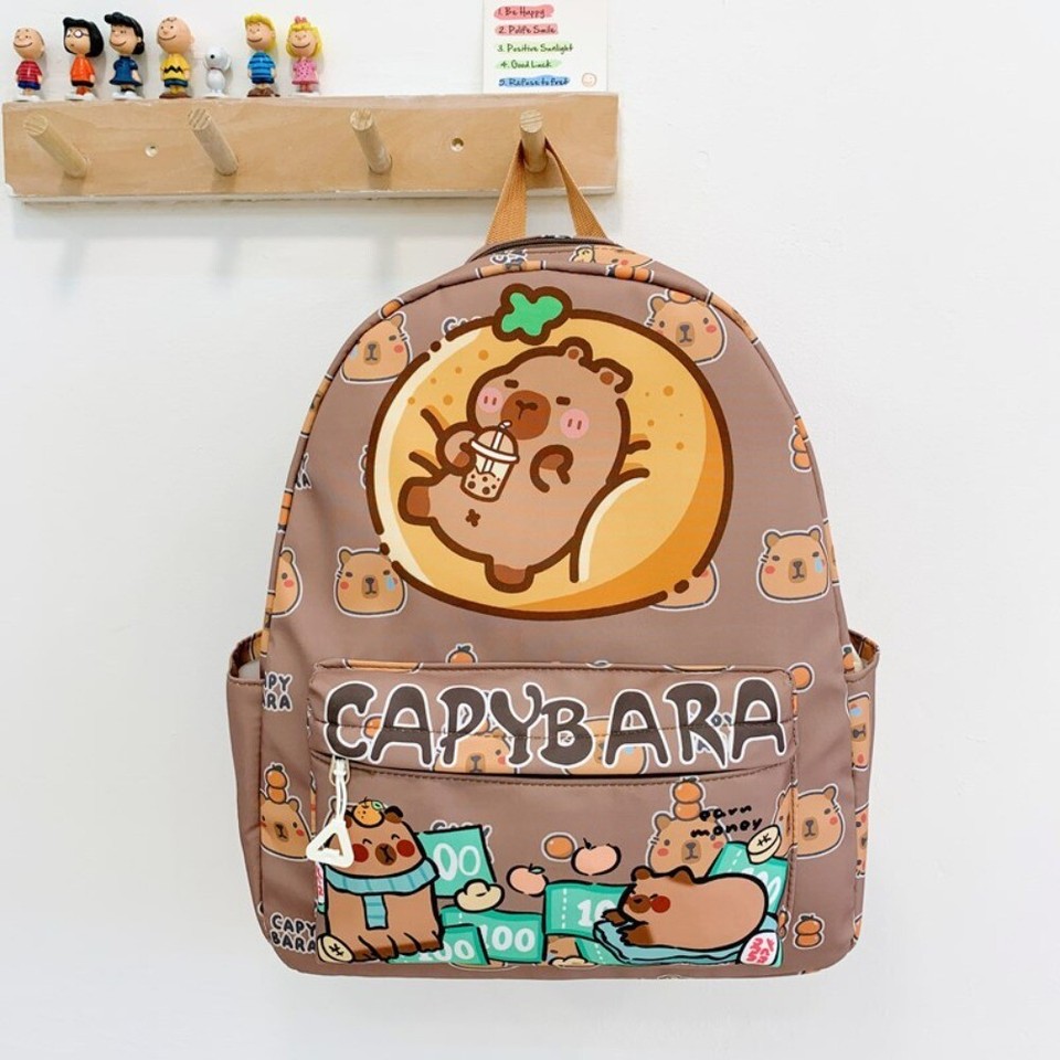 Large Capacity Capybara Backpack Nylon Book Bags Cartoon Students Schoolbag - Picture 20 of 21