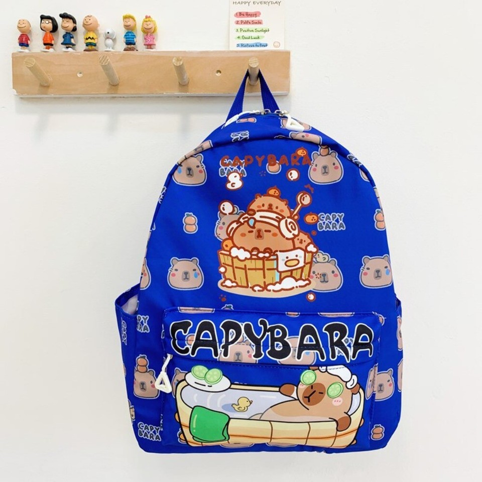 Large Capacity Capybara Backpack Nylon Book Bags Cartoon Students Schoolbag - Picture 21 of 21