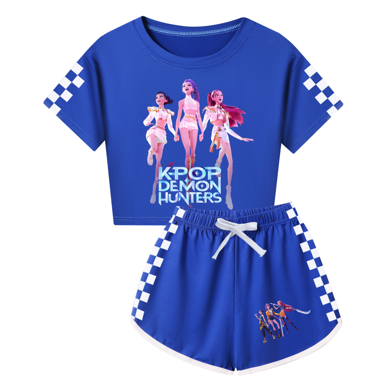 Kids Girls KPop Demon Hunters Tracksuit Cosplay Costume Crop Top Tee+Shorts Sets - Picture 4 of 11