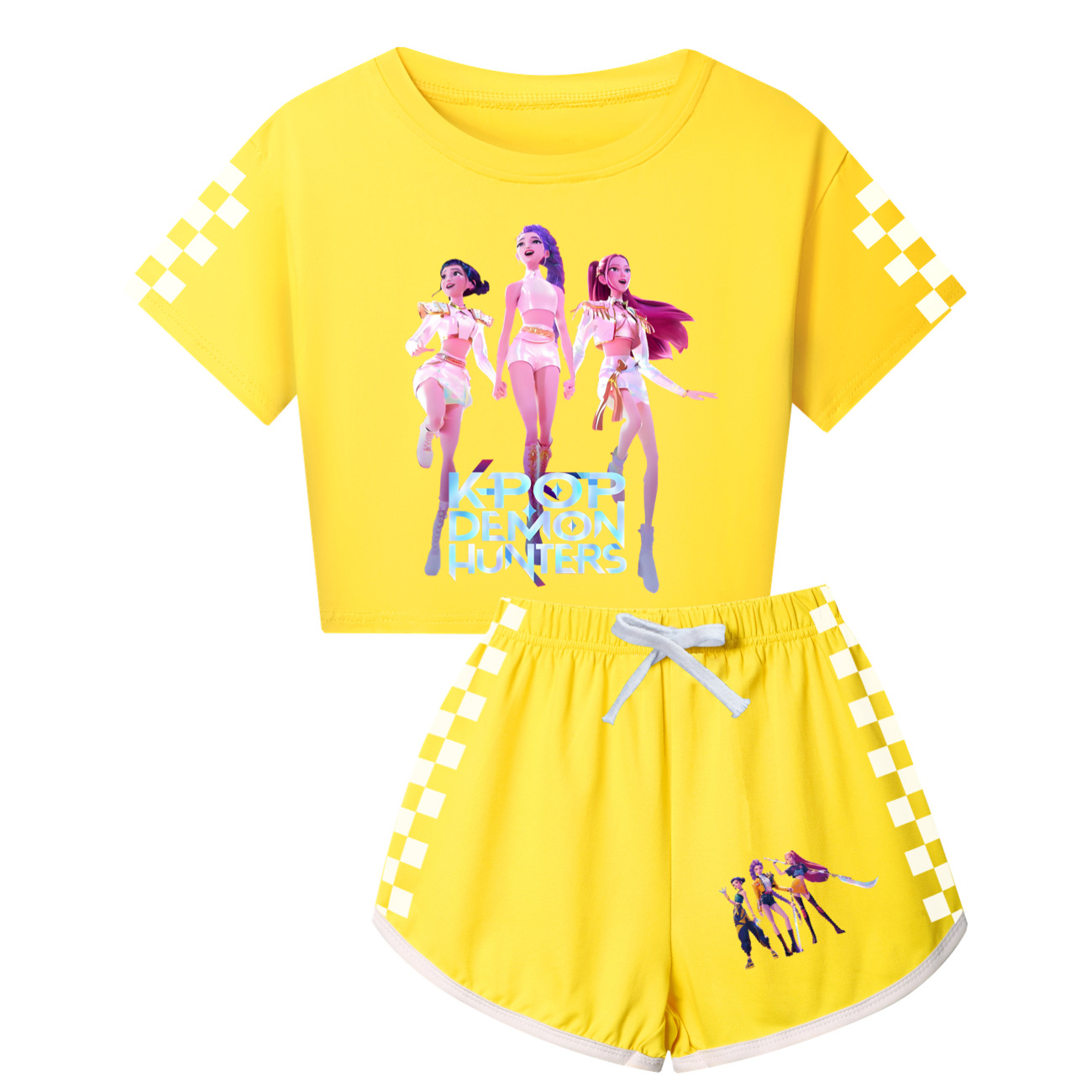 Kids Girls KPop Demon Hunters Tracksuit Cosplay Costume Crop Top Tee+Shorts Sets - Picture 5 of 11