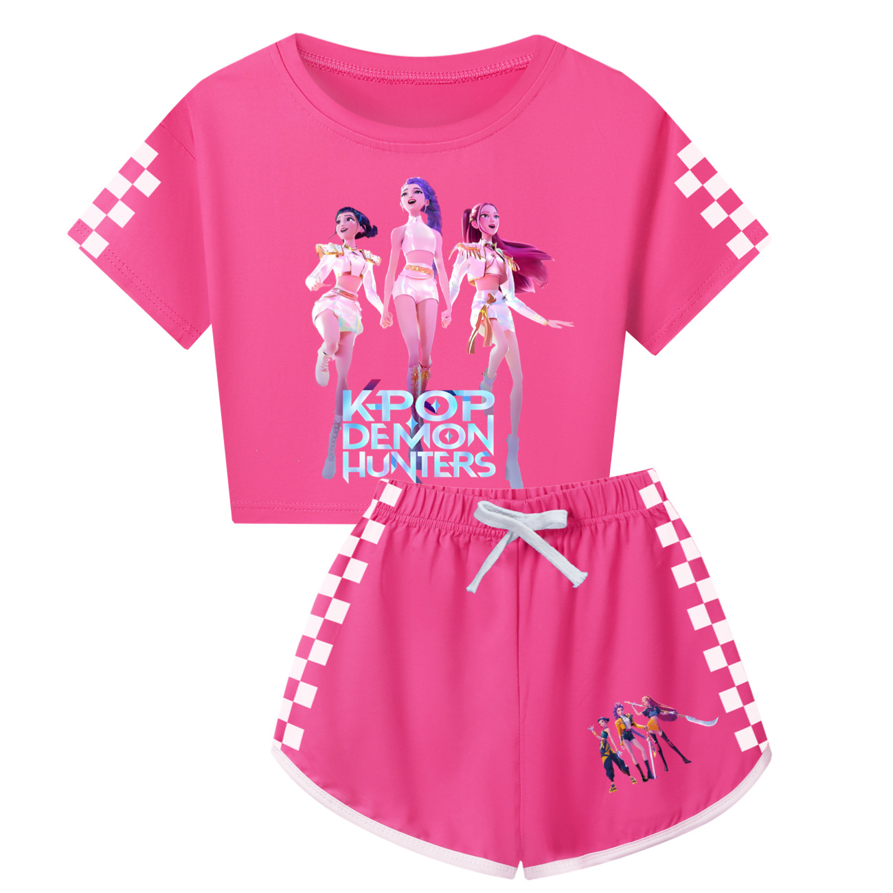 Kids Girls KPop Demon Hunters Tracksuit Cosplay Costume Crop Top Tee+Shorts Sets - Picture 6 of 11