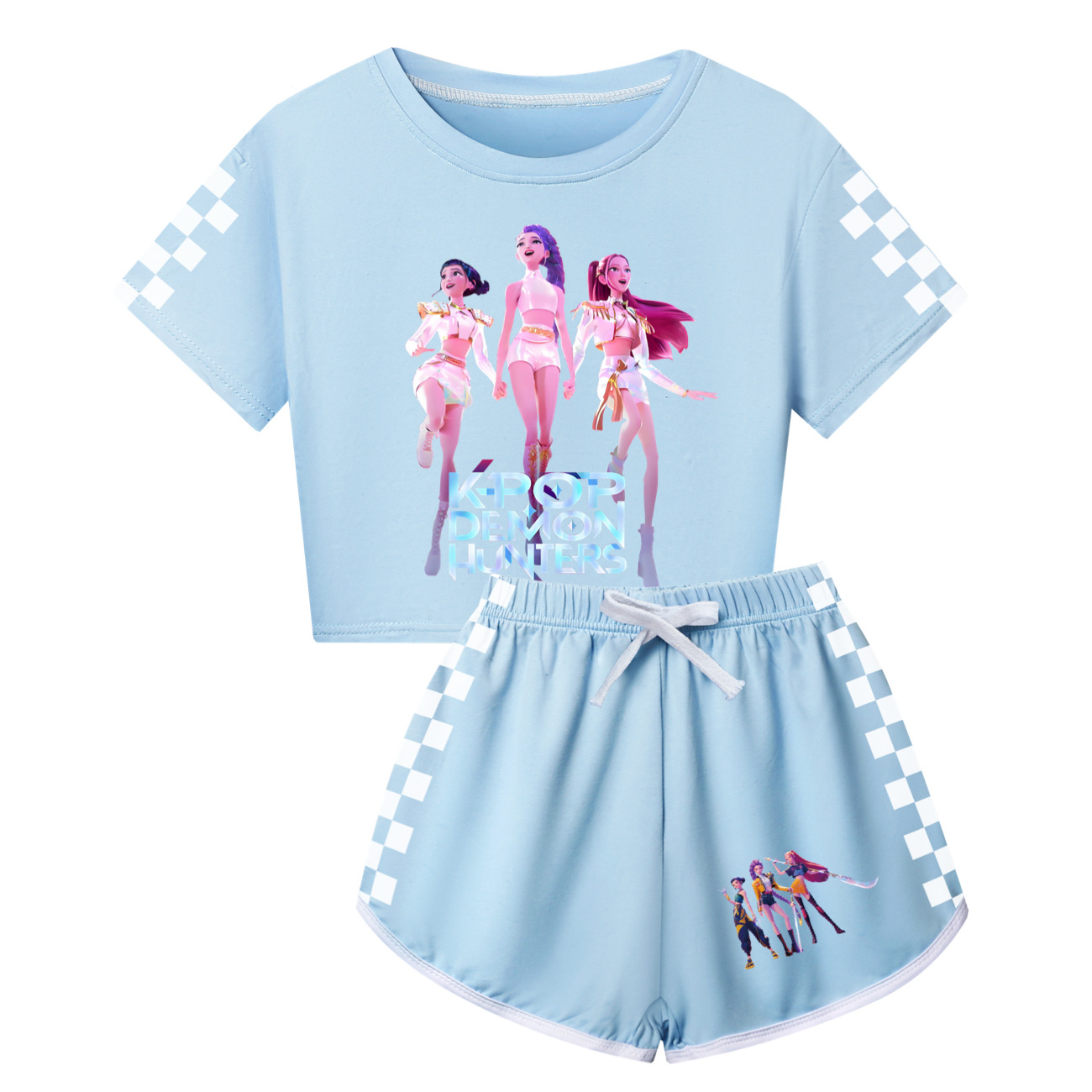 Kids Girls KPop Demon Hunters Tracksuit Cosplay Costume Crop Top Tee+Shorts Sets - Picture 7 of 11