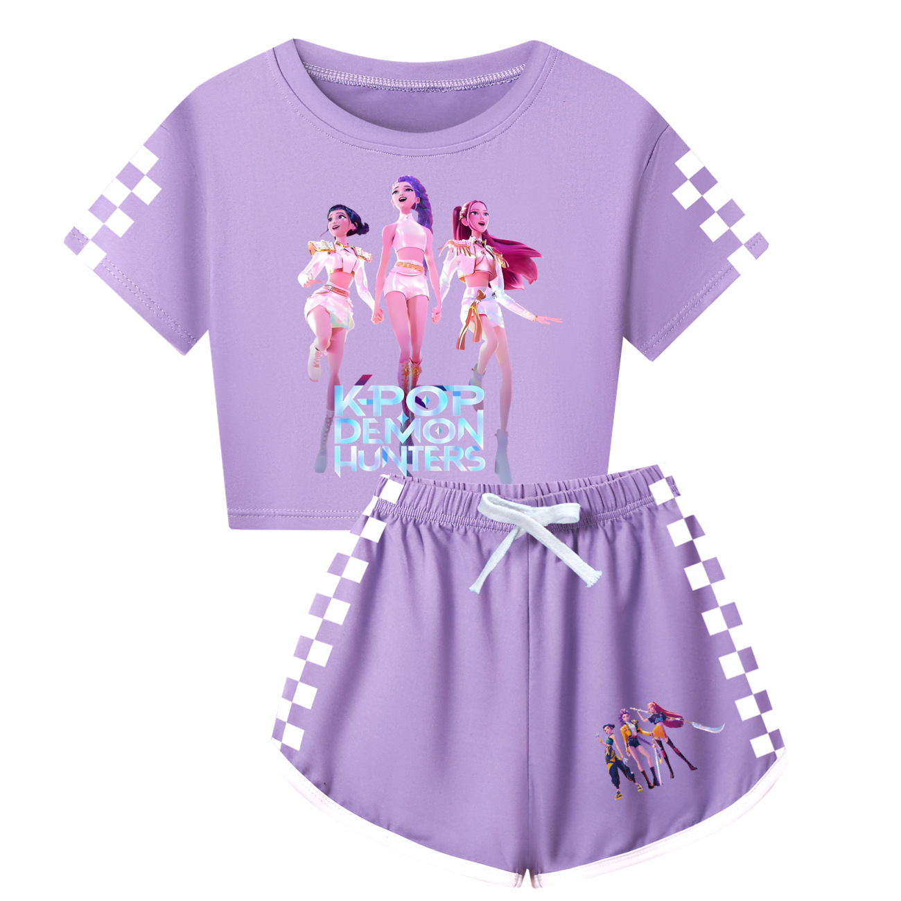 Kids Girls KPop Demon Hunters Tracksuit Cosplay Costume Crop Top Tee+Shorts Sets - Picture 9 of 11