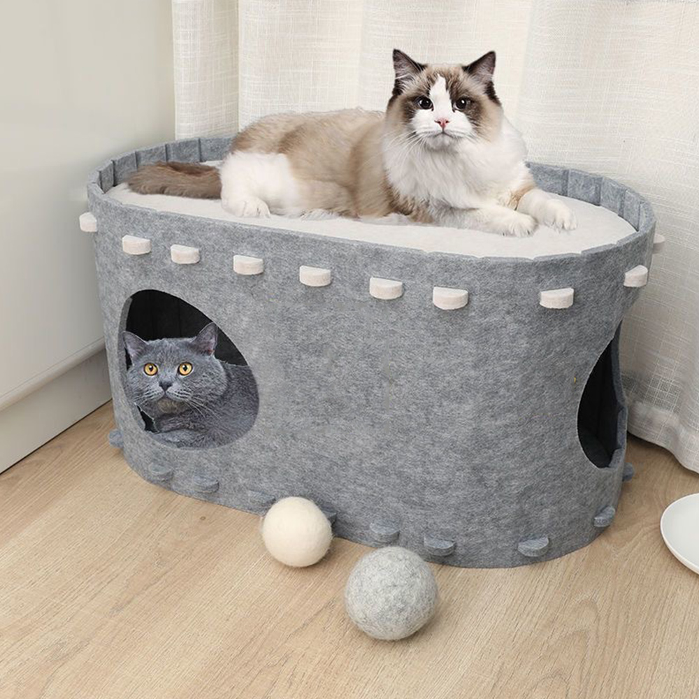 Doppelstöckige Katzenhöhle Aus Felt Mit Kratzfester Oberfläche Für Mehrere Katze - Picture 22 of 24