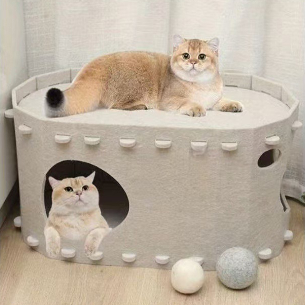 Doppelstöckige Katzenhöhle Aus Felt Mit Kratzfester Oberfläche Für Mehrere Katze - Picture 23 of 24