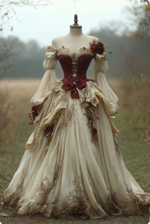 Medieval Vintage Ball Gown Floral Evening Dresses Victorian Lace-up Floor Length - Picture 8 of 21