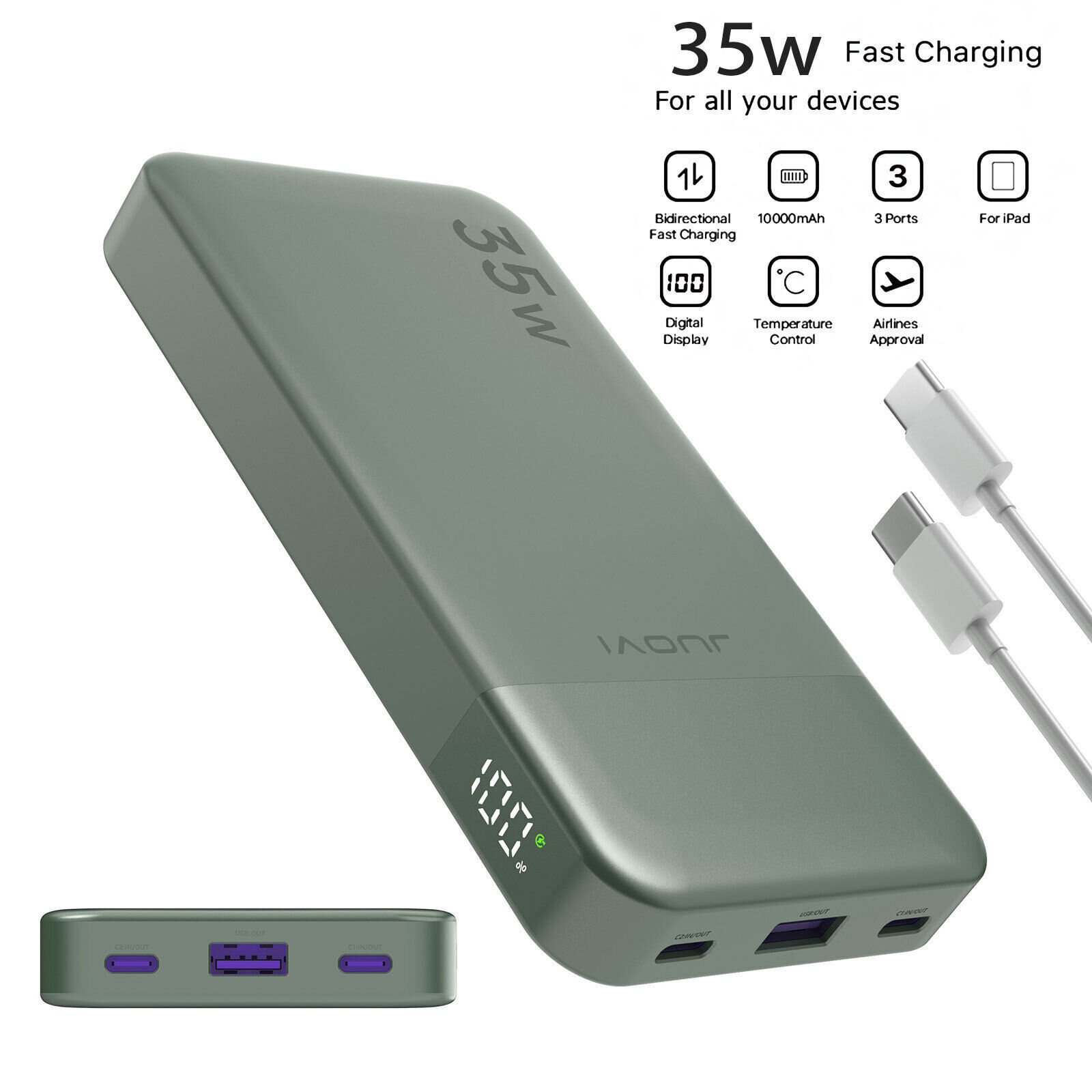 Schlanke Powerbank 10000 mAh tragbarer externer Akku 35 W Schnellladegerät für i - Bild 14 von 25