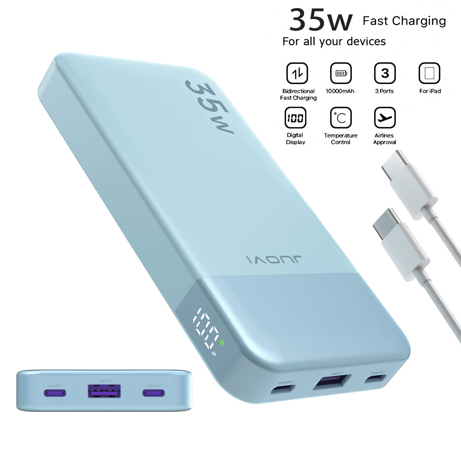 Schlanke Powerbank 10000 mAh tragbarer externer Akku 35 W Schnellladegerät für i - Bild 20 von 25