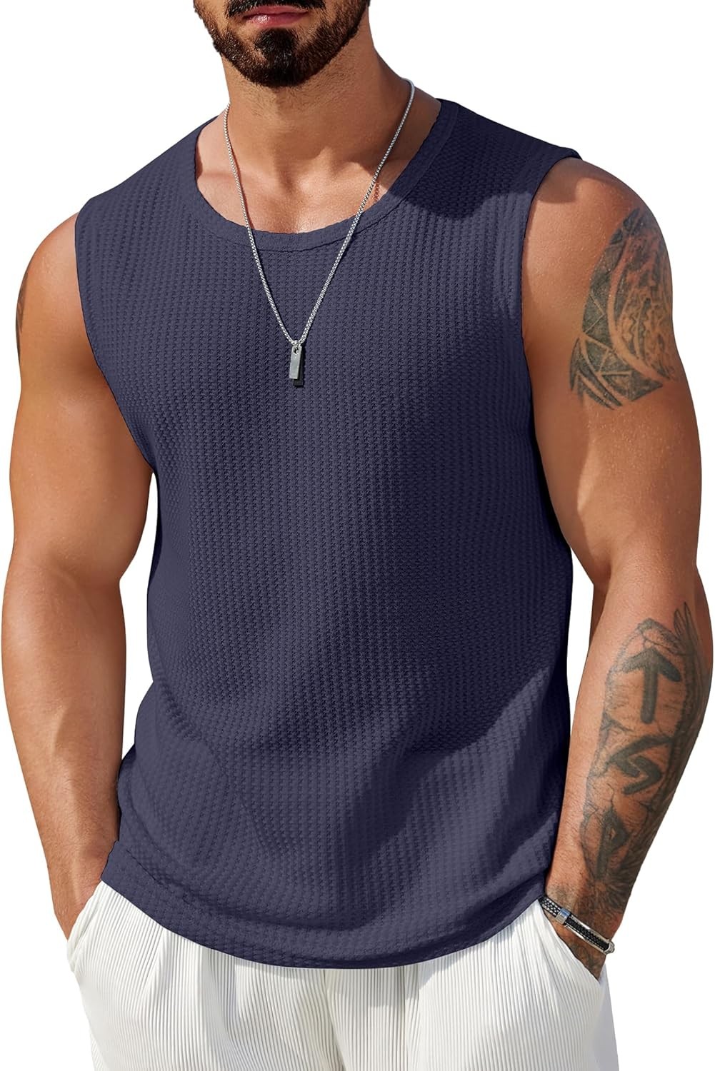 Mens 2 Pack Waffle Knit Tank Tops Sleeveless Breathable Summer Muscle Tee