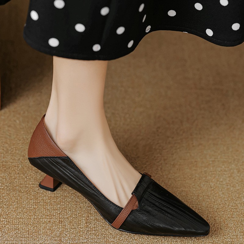 Women's French Kitten Heels Thin Heel Pump Pointed Toe Shoes Office Ol Slip On - Picture 14 of 16