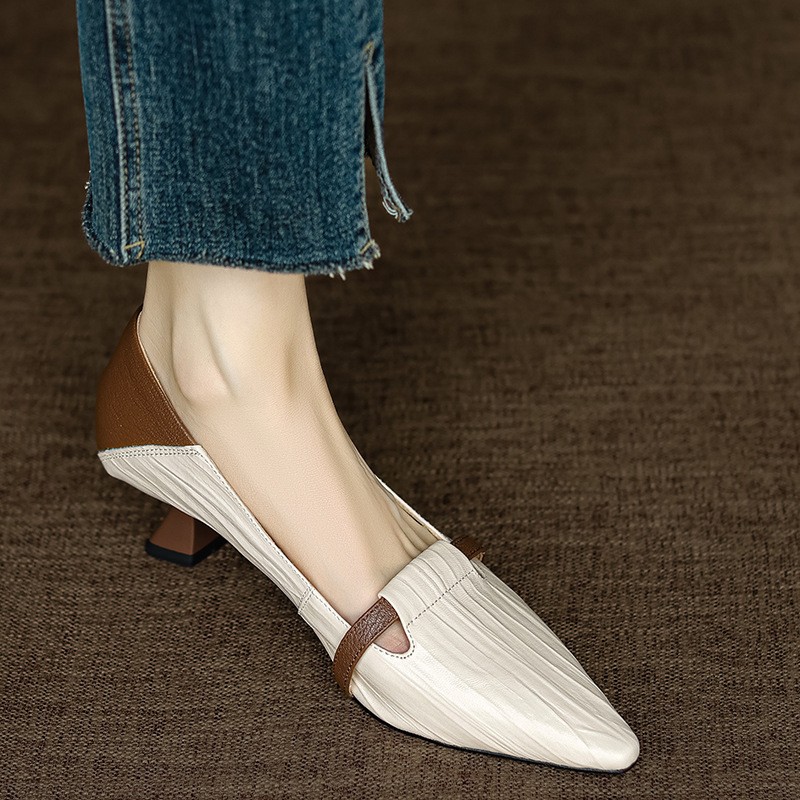 Women's French Kitten Heels Thin Heel Pump Pointed Toe Shoes Office Ol Slip On - Picture 15 of 16