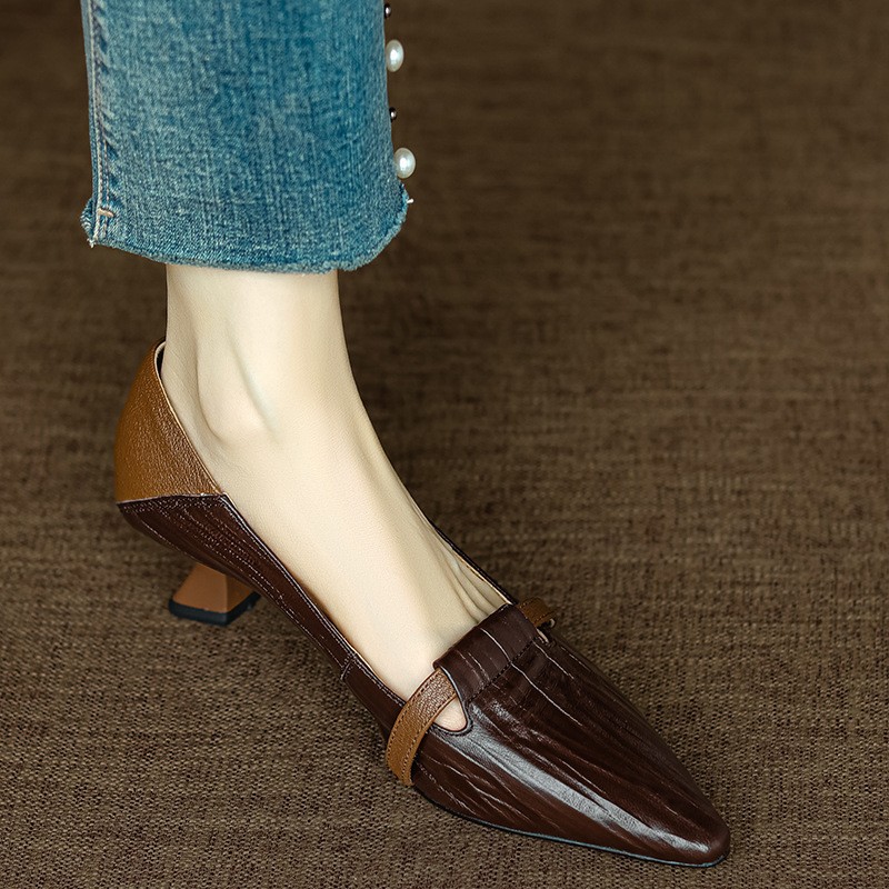 Women's French Kitten Heels Thin Heel Pump Pointed Toe Shoes Office Ol Slip On - Picture 16 of 16