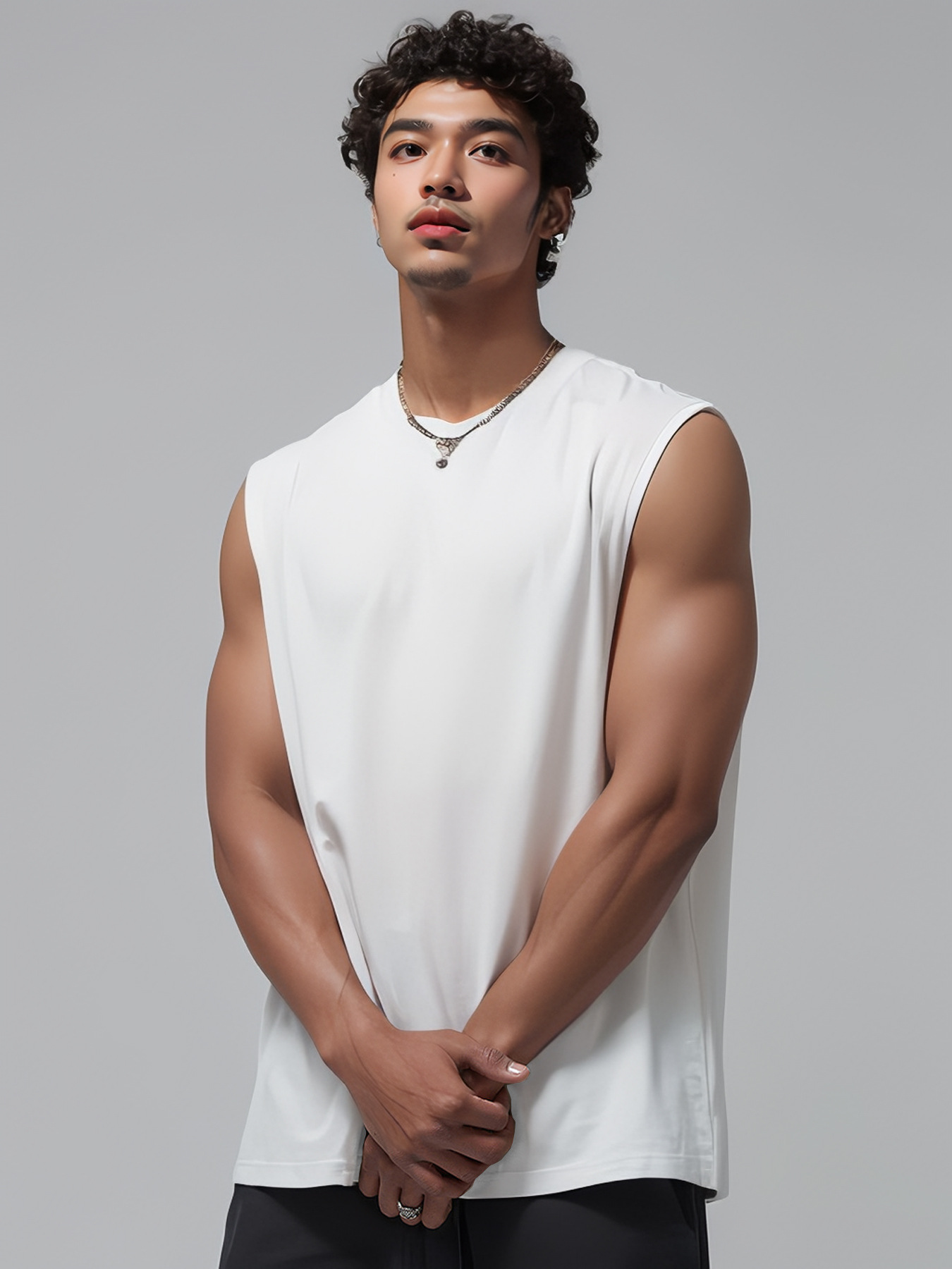 2025 Men's Wide Shoulder Sleeveless Tank Top Solid Plain Loose US Sizes T-Shirt - Picture 25 of 29