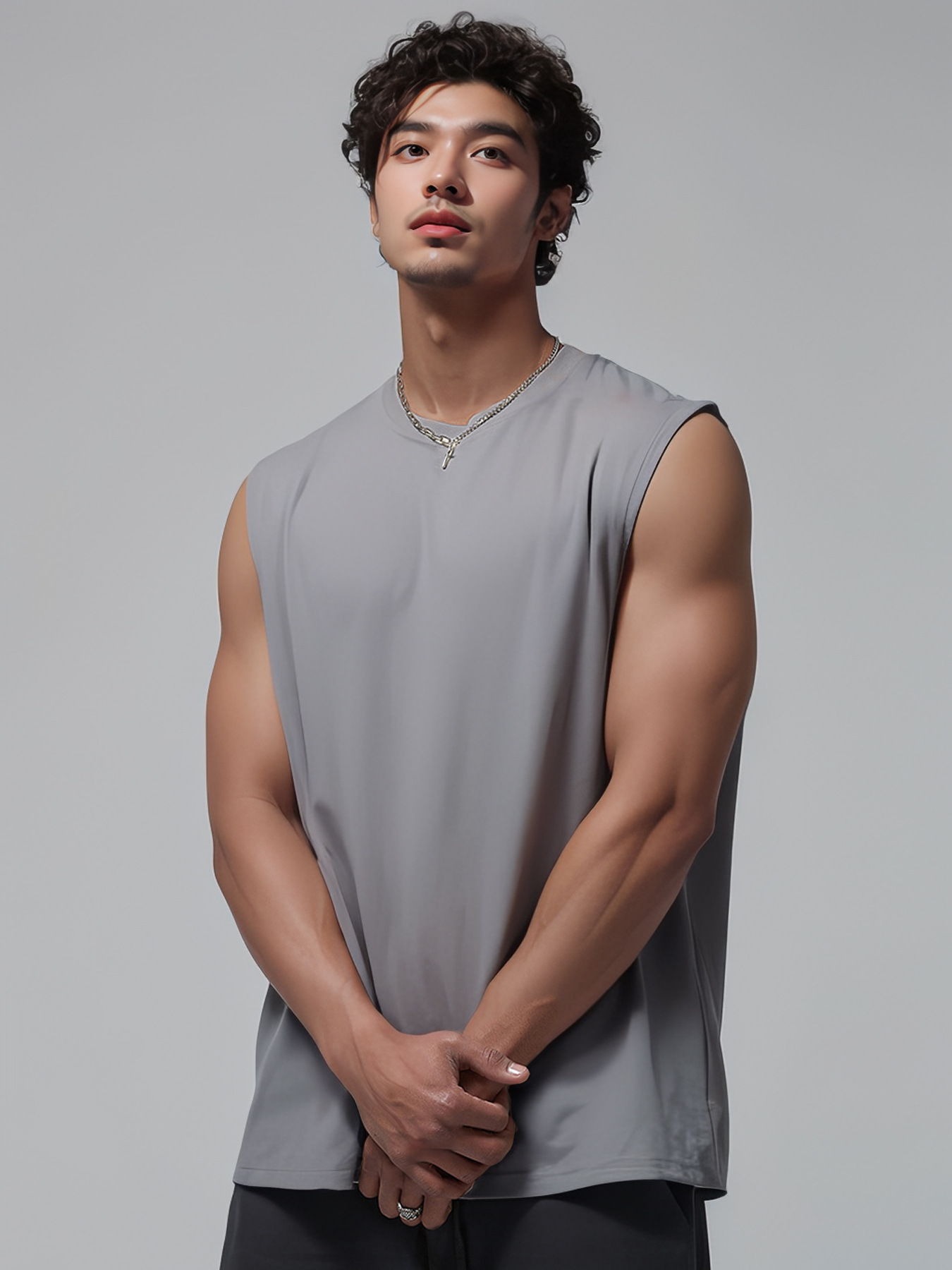 2025 Men's Wide Shoulder Sleeveless Tank Top Solid Plain Loose US Sizes T-Shirt - Picture 26 of 29