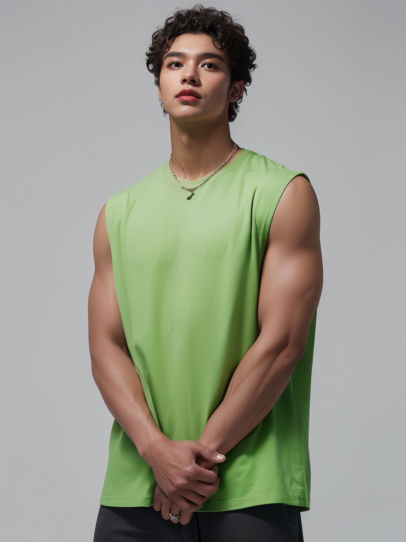 2025 Men's Wide Shoulder Sleeveless Tank Top Solid Plain Loose US Sizes T-Shirt - Picture 28 of 29