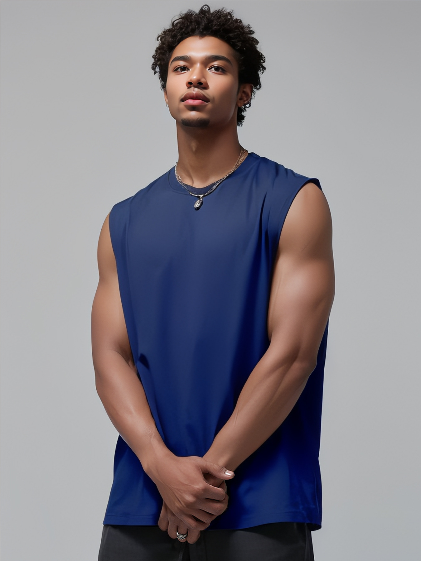 2025 Men's Wide Shoulder Sleeveless Tank Top Solid Plain Loose US Sizes T-Shirt - Picture 29 of 29