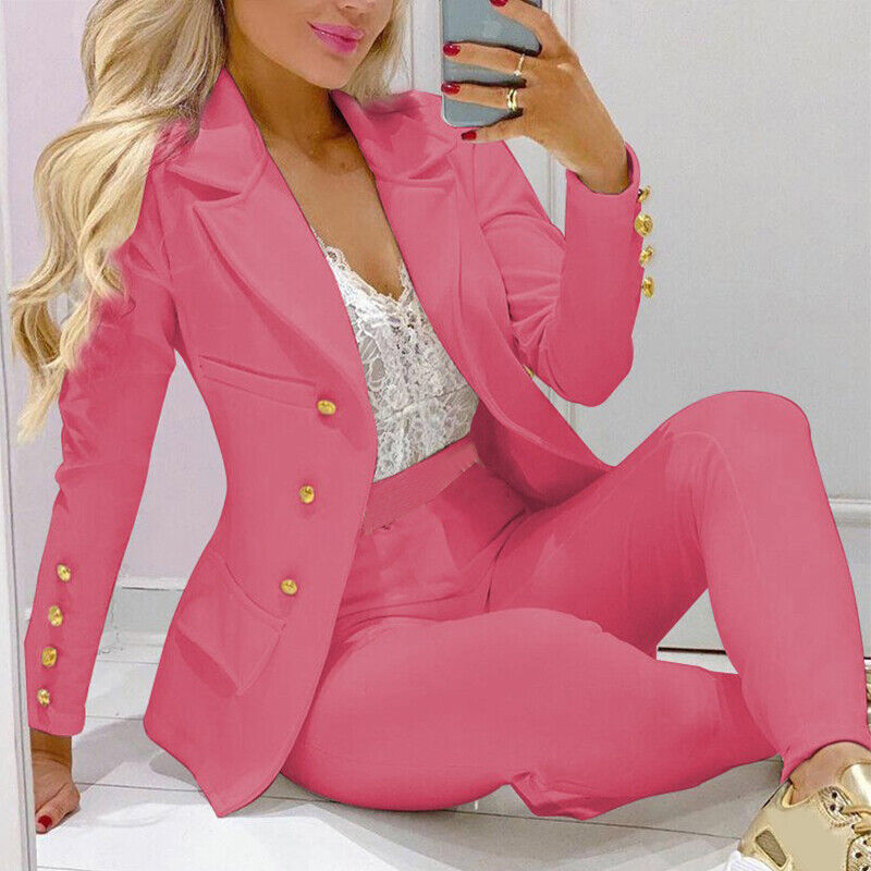 Formal Womens Ladies Blazer Lapel Coat Jacket + Pants Suit Set Office OL Outfits - Picture 11 of 15