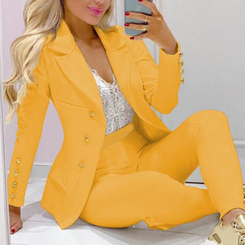 Formal Womens Ladies Blazer Lapel Coat Jacket + Pants Suit Set Office OL Outfits - Picture 12 of 15