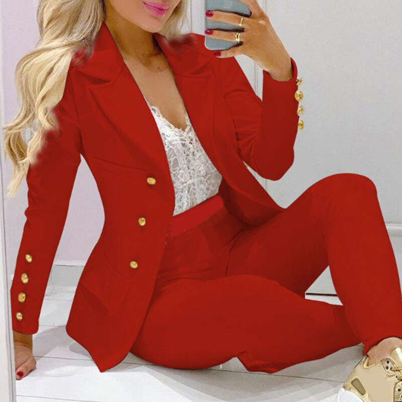 Formal Womens Ladies Blazer Lapel Coat Jacket + Pants Suit Set Office OL Outfits - Picture 13 of 15