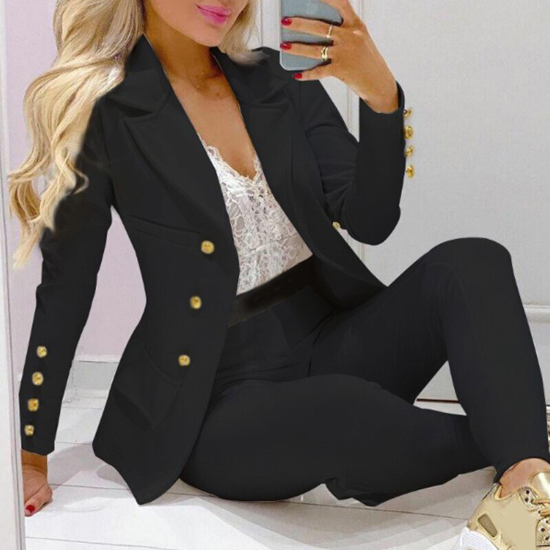 Formal Womens Ladies Blazer Lapel Coat Jacket + Pants Suit Set Office OL Outfits - Picture 15 of 15
