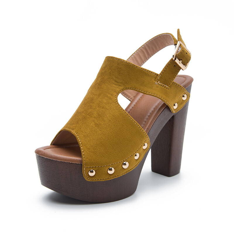 Women High Chunky Heels Peep Toe Platform Sandals Buckle Strap Platform Shoes - Picture 20 of 21