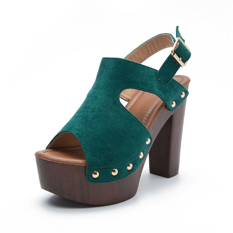 Women High Chunky Heels Peep Toe Platform Sandals Buckle Strap Platform Shoes - Picture 21 of 21