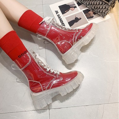 Women Pu Boots Ankle Boots Clear Thick Bottom Rainboots Female Shoes - Picture 16 of 16