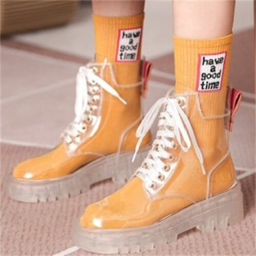 Women Pu Boots Ankle Boots Clear Thick Bottom Rainboots Female Shoes - Picture 15 of 16
