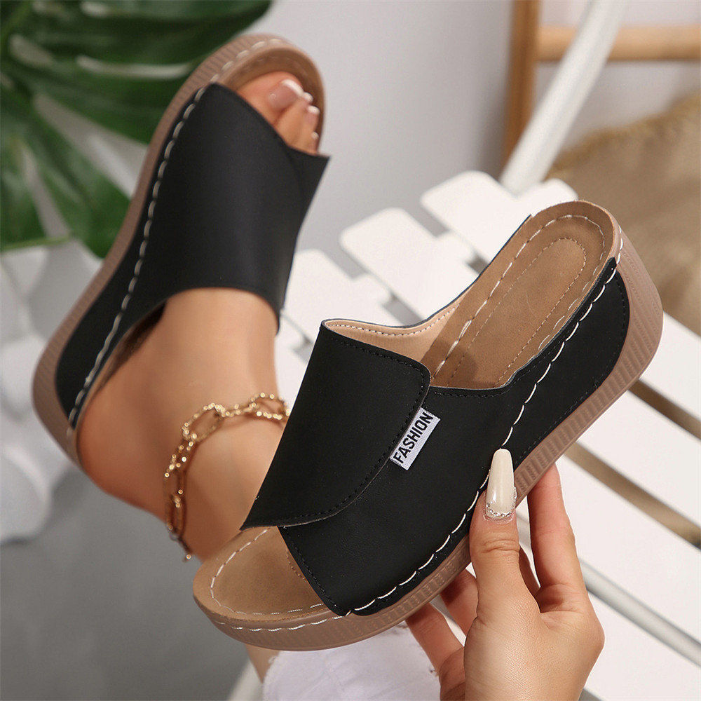Damen Sandalen Keilabsatz Schlappen Pantoletten Sommerschuhe Sandaletten Slippe - Picture 13 of 17