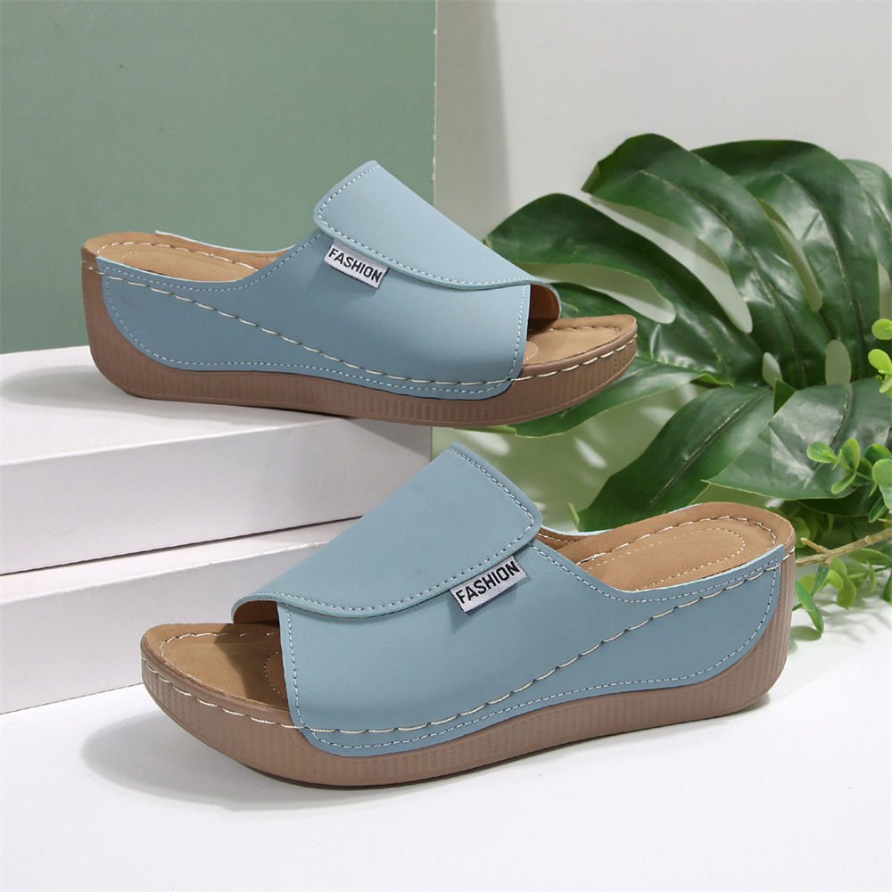 Damen Sandalen Keilabsatz Schlappen Pantoletten Sommerschuhe Sandaletten Slippe - Picture 14 of 17