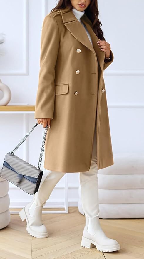 Hot Stylish Faux Wool Trench Coat for Women | Double-Breasted Warm Winter Jacket - Picture 35 of 44