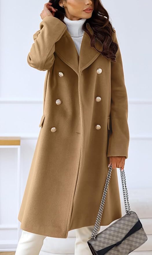 Hot Stylish Faux Wool Trench Coat for Women | Double-Breasted Warm Winter Jacket - Picture 36 of 44